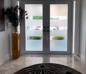 Frosted Stripes but NO open seams decorative glass entry doors