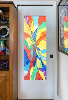 Custom stained look with glass designs for internal doors