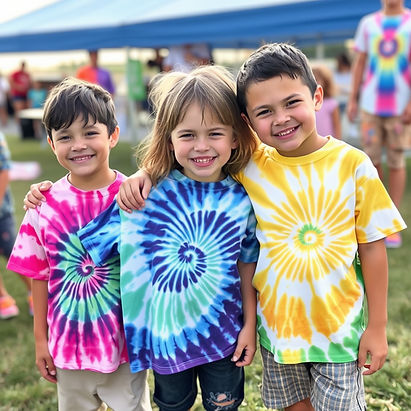 kids doing tie-dye tshirts that are tied in different desgins .jpg
