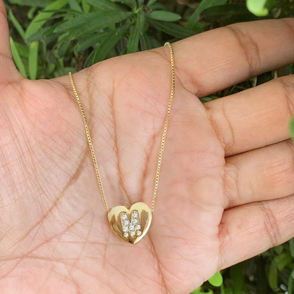 COLAR CORAÇÃO INICIAL ZIRCÔNIA - OURO