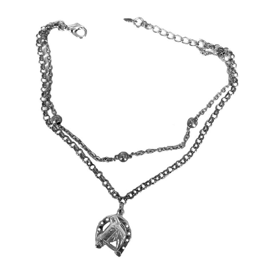 Miniatura: PULSEIRA FERRADURA E CAVALO DUPLA BOLINHAS