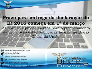 Prazo para entrega da declaração do IR 2016 começa em 1º de março