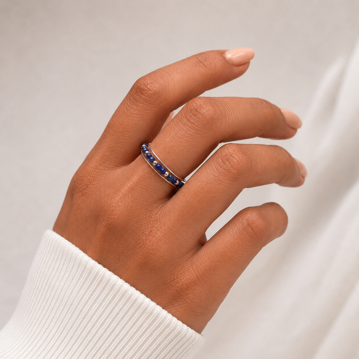Bague triple rang Lapis Lazuli en Argent 925 portée