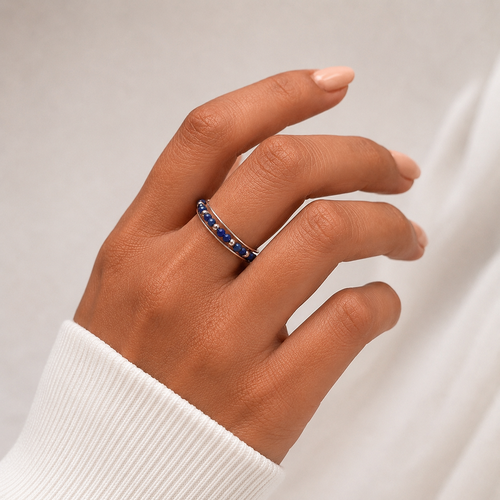 Miniature : Bague triple rang Lapis Lazuli en Argent 925 portée