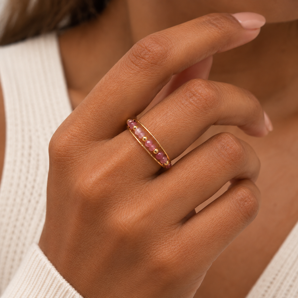 Bague triple rang tourmaline rose – Argent 925 ou Gold filled