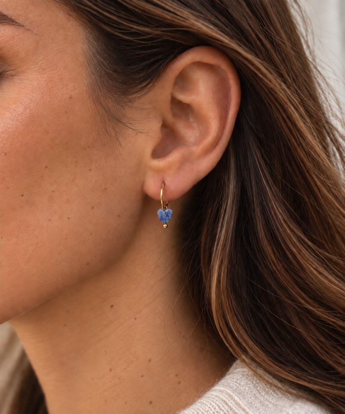 Créoles cœur en sodalite naturelle - Acier inoxydable doré