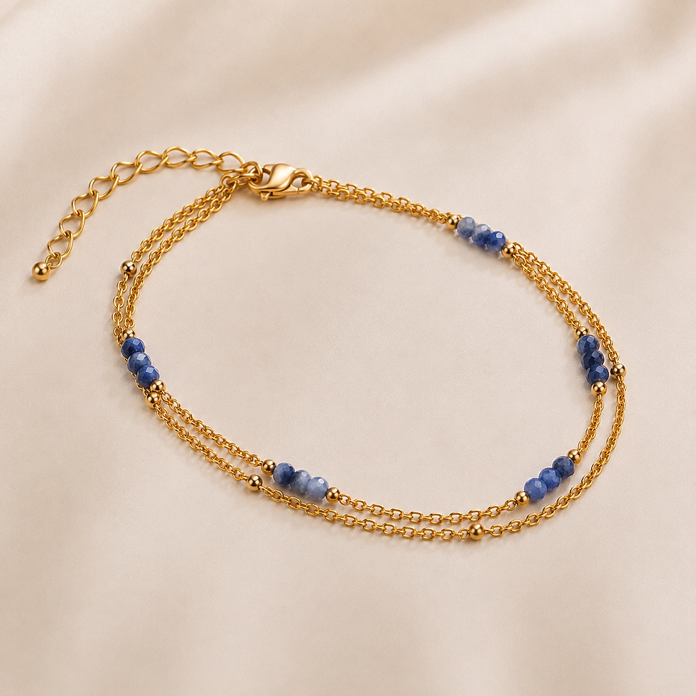 Miniature : Chaîne de cheville double rang en sodalite sur fon claire