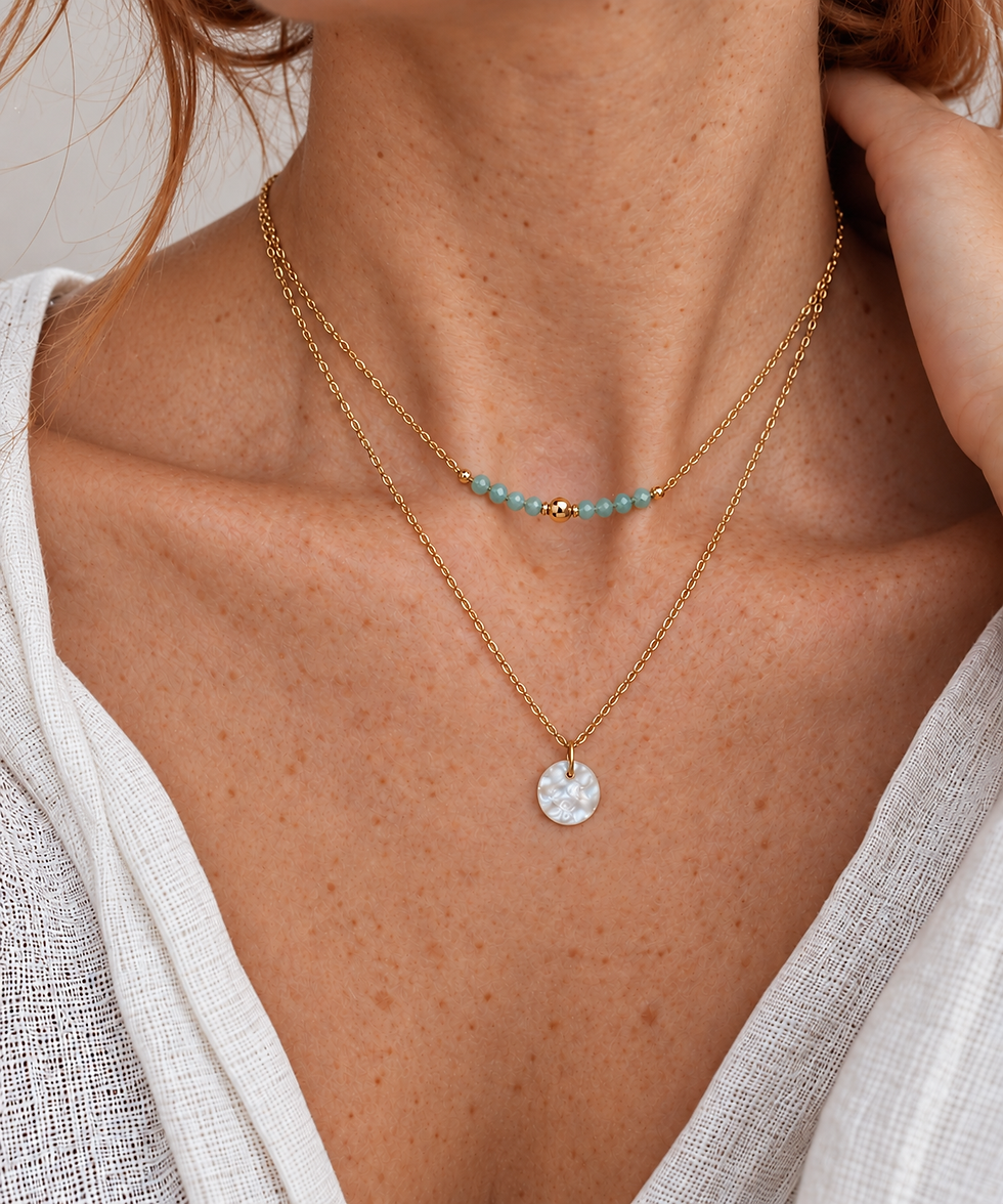 Miniature : Collier double rang Amazonite et nacre