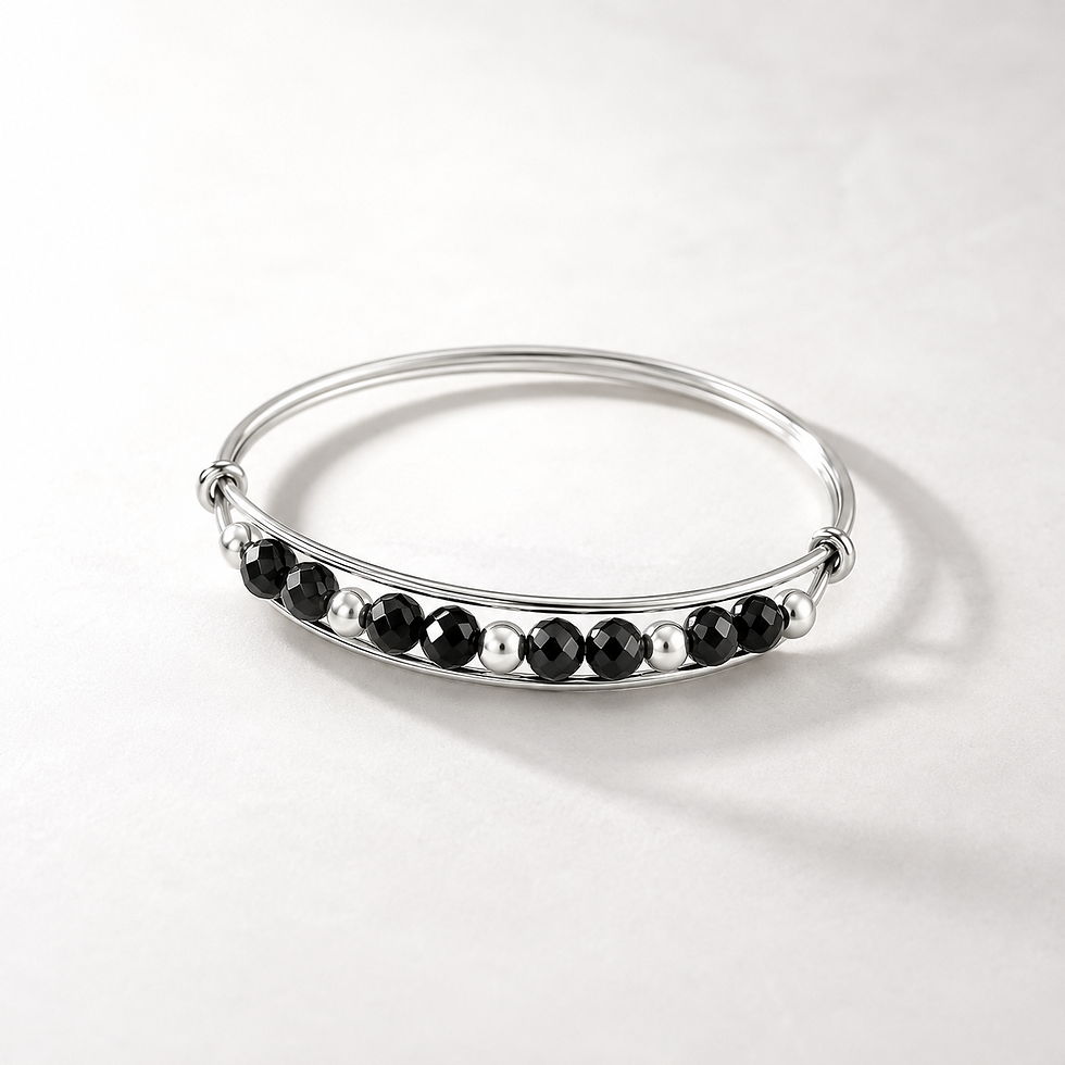 Miniature : Bague triple rang spinelle noire argent 925