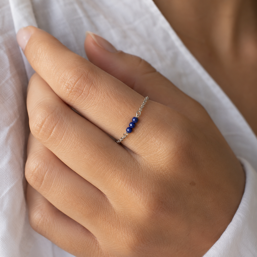 Miniature : Bague chaînette Tara - Lapis lazuli argent 925 portée