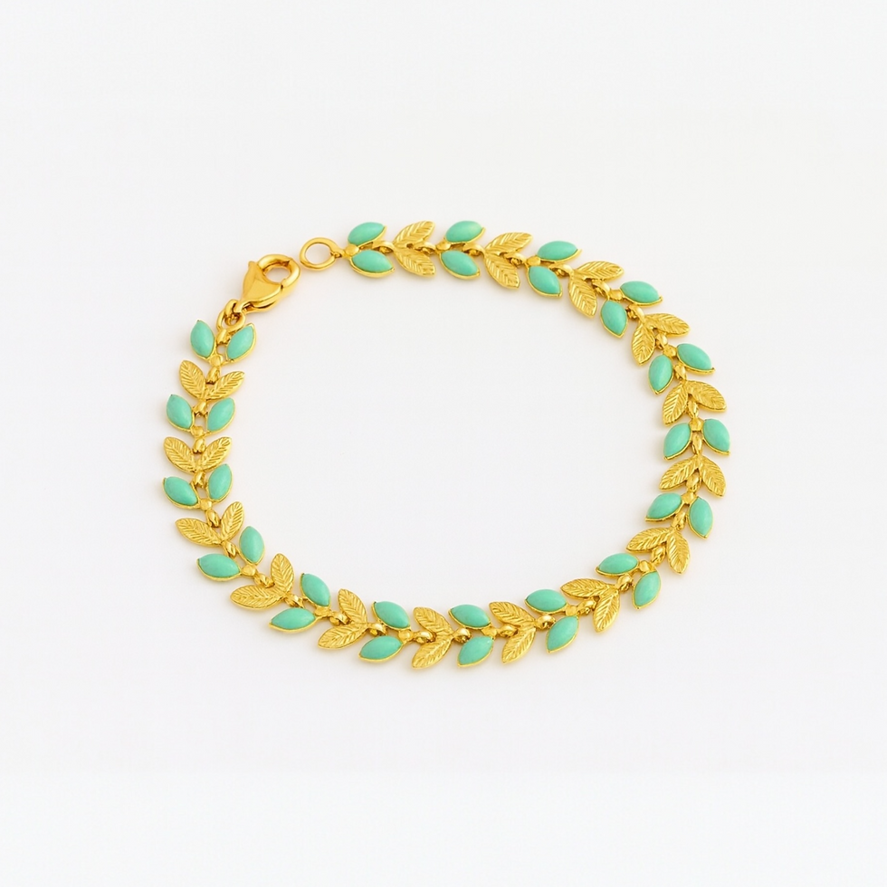 Bracelet épi doré et turquoise – acier inoxydable sur fond blanc