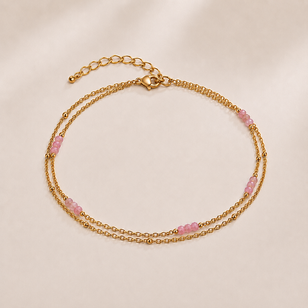 Miniature : Chaîne de cheville double rang en tourmaline rose