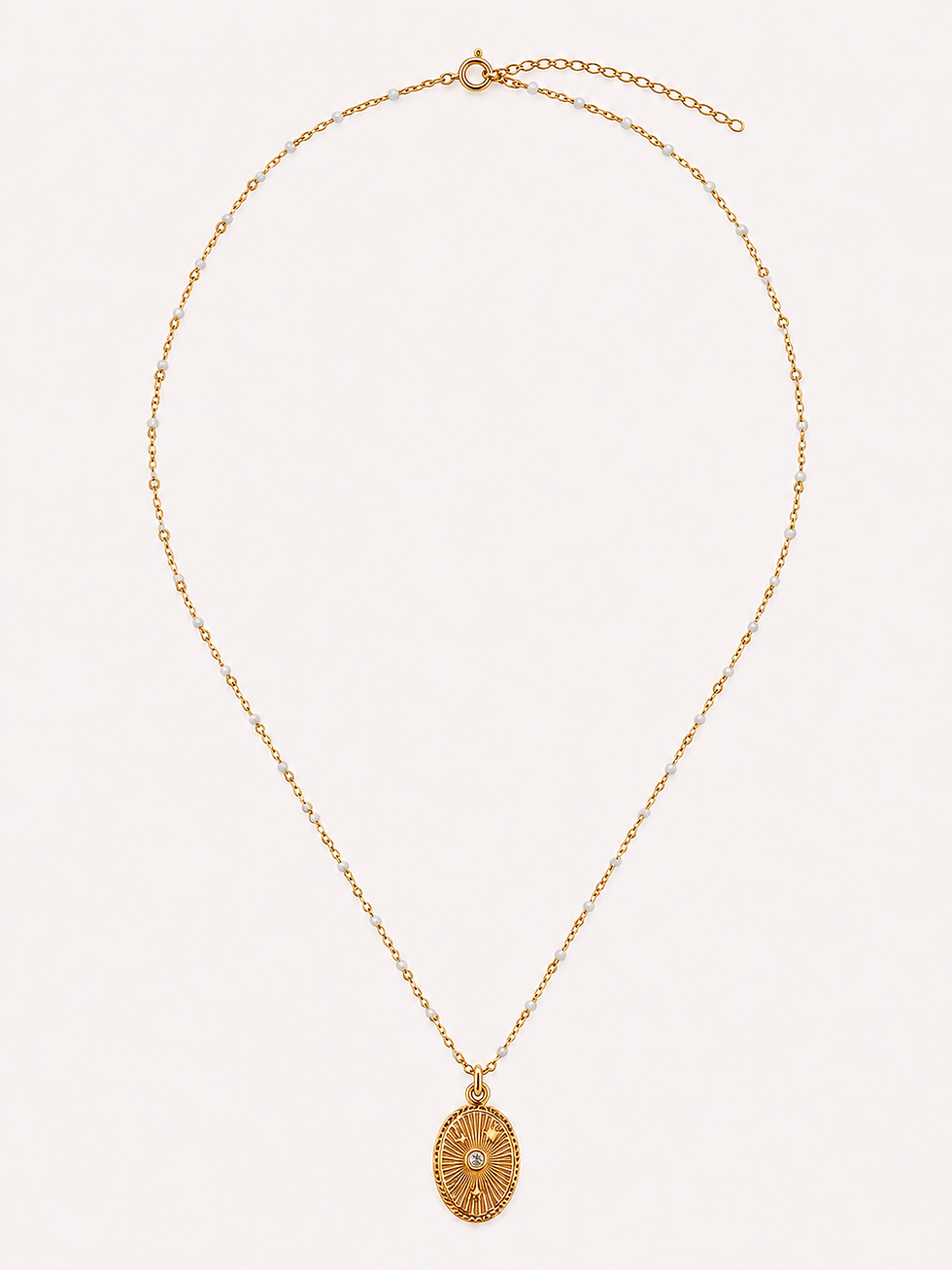 Miniature : Collier acier inoxydable doré et résine blanche et médaillon étoilé