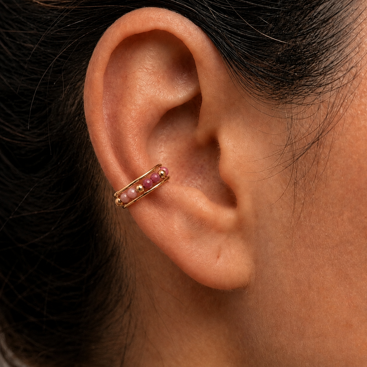 Faux piercing conch en rhodonite - Argent 925 ou Gold Filled