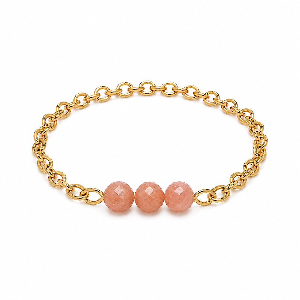 Bague chaînette Tara - pierre de soleil - acier inoxydable doré