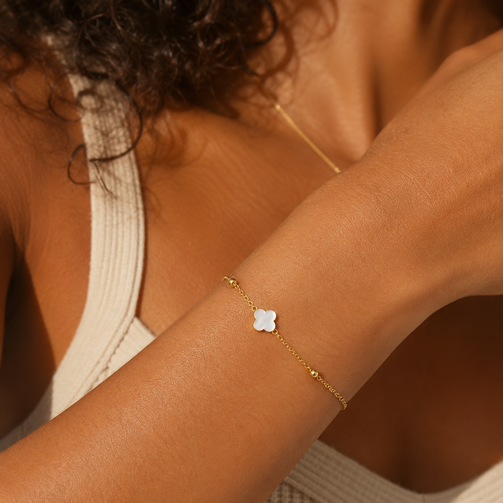 Miniature : Bracelet trèfle nacre - argent 925 - acier inoxydable doré