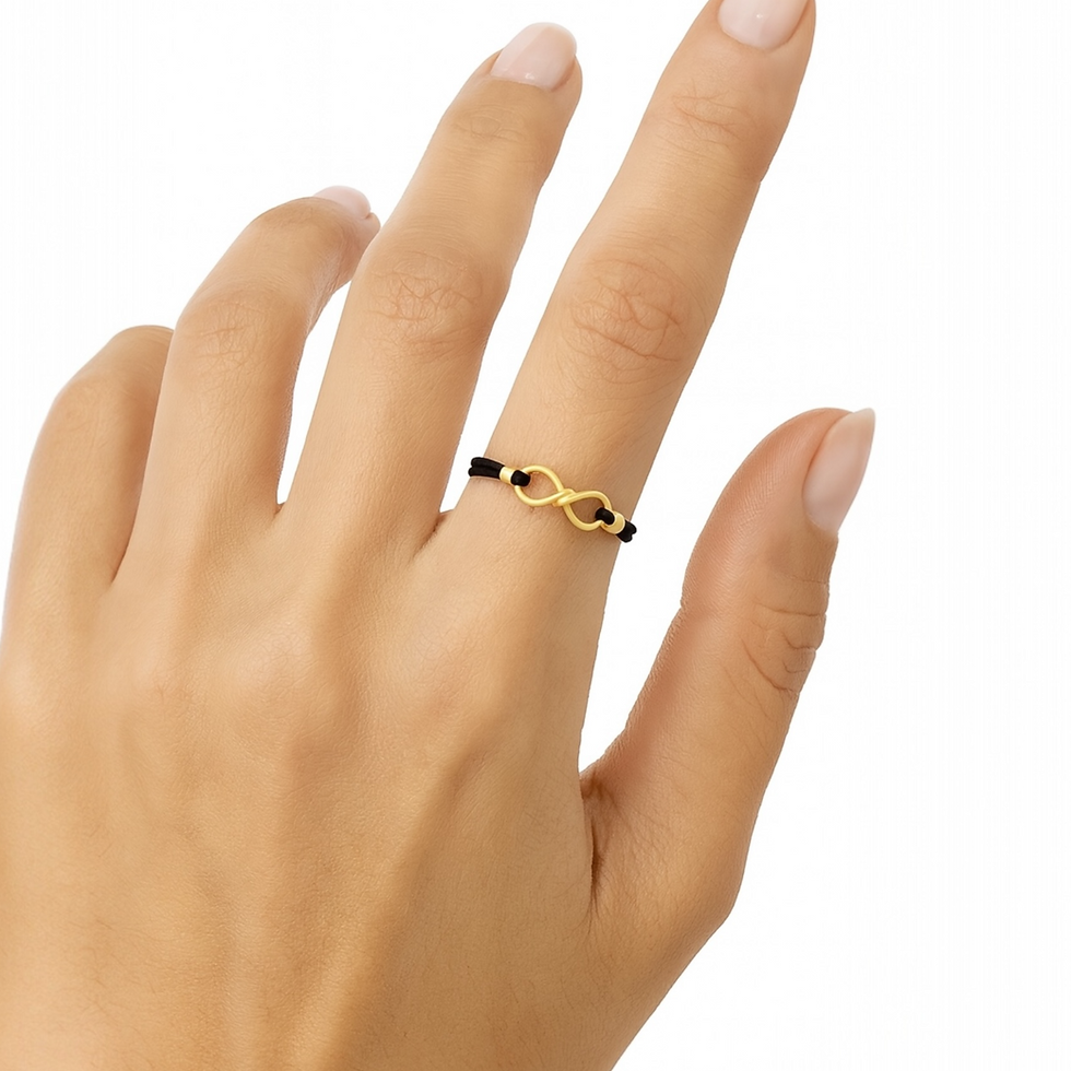 Miniature : Bague cordon ajustable noir – Symbole Infini en Gold filled portée