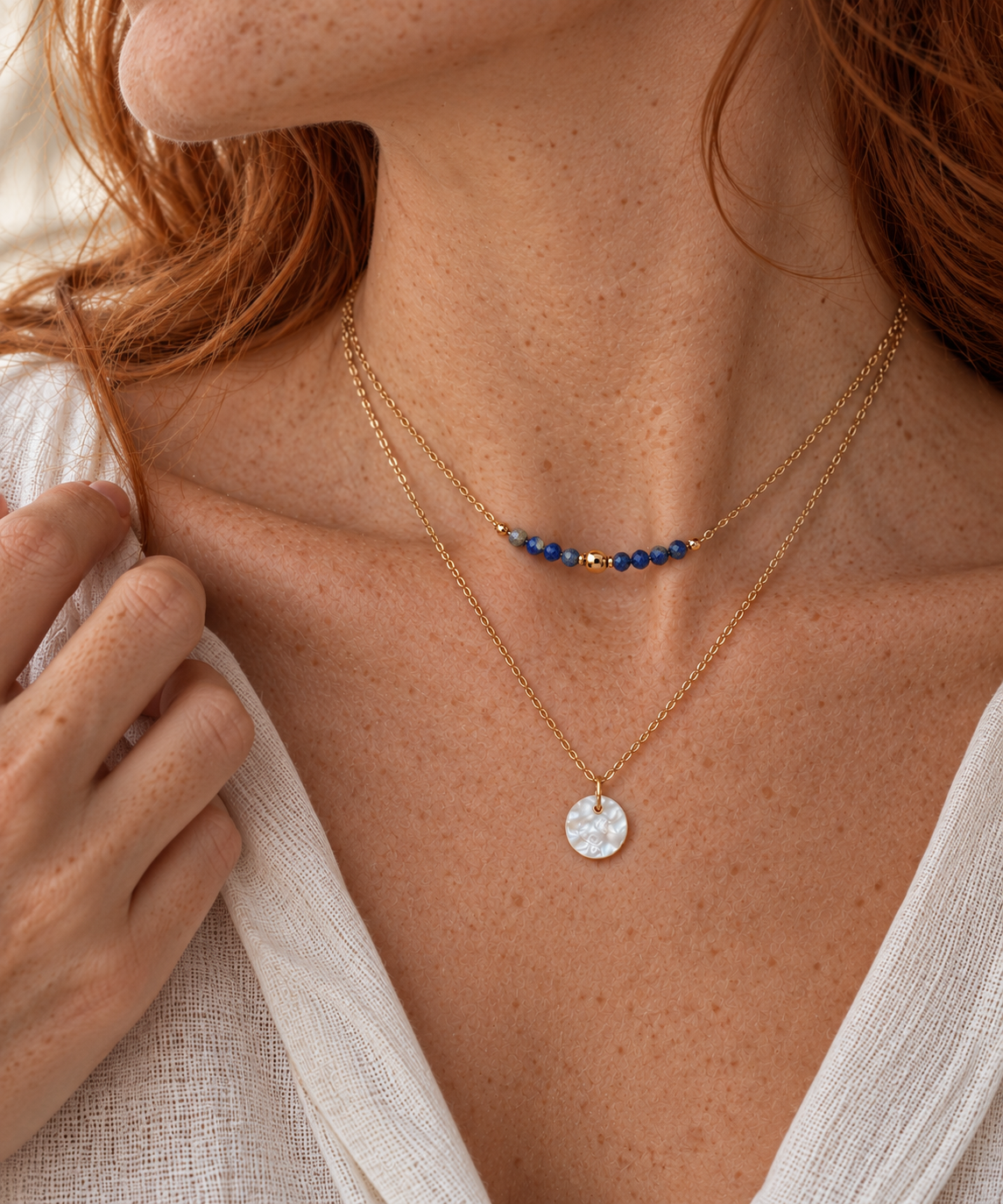 Collier double rang Lapis-lazuli et nacre