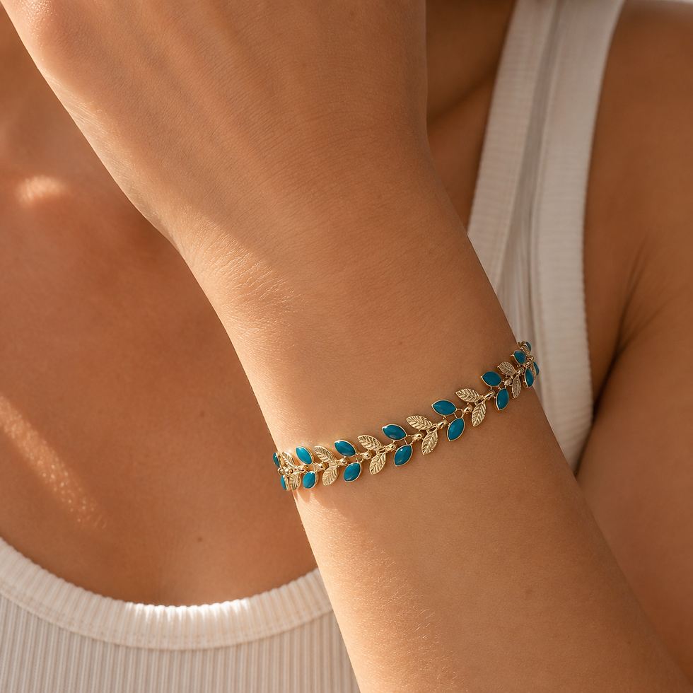 Miniature : Bracelet épi doré et bleu paon – acier inoxydable