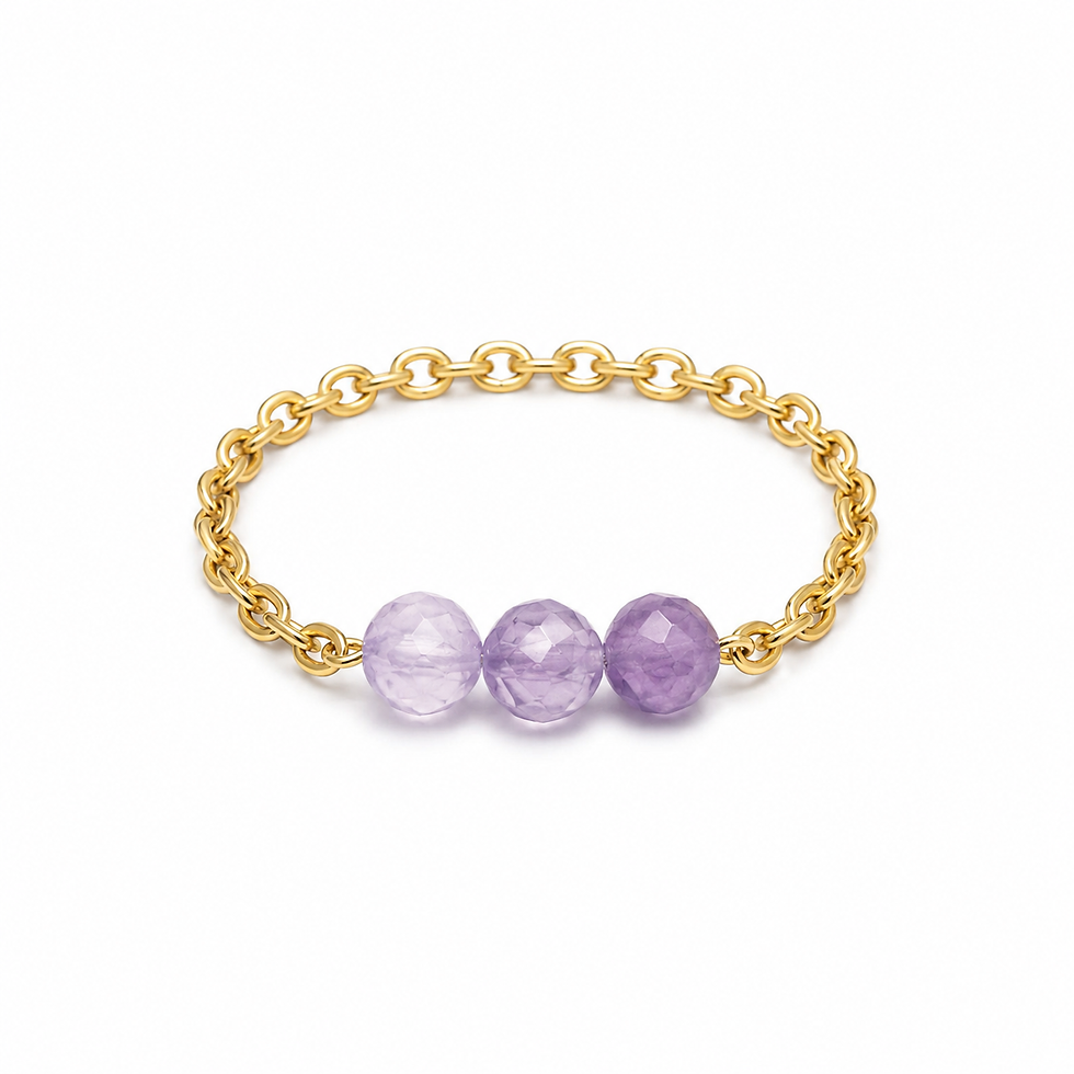 Bague chaînette Tara - Améthyste - acier inoxydable doré