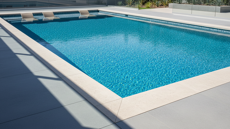 Eye-level view of a clean swimming pool with sparkling blue water