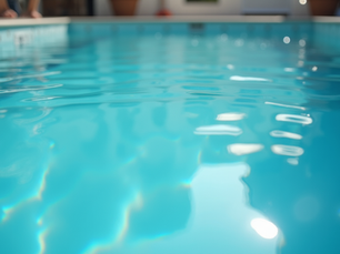 Eye-level view of a clean and clear swimming pool with sparkling water