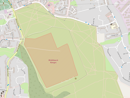 Map showing Middlewick Ranges in Colchester