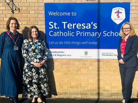 Pam Cox MP for Colchester with Headteacher Becky Maguire and Government Minister Lucy Rigby MP