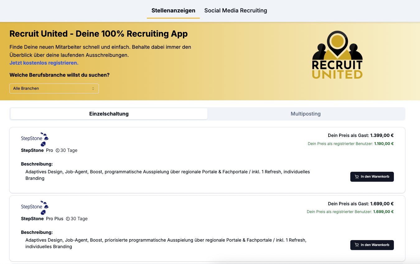 Recruit United App Gastzugang Vorschau