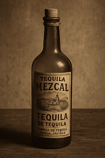 Botella antigua de tequila, ejemplo histórico de la tradición mexicana del agave.