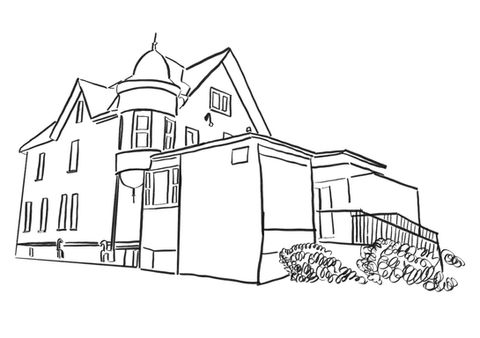 Illustration of a Queen Ann Revival building in Cambridge, Ontario