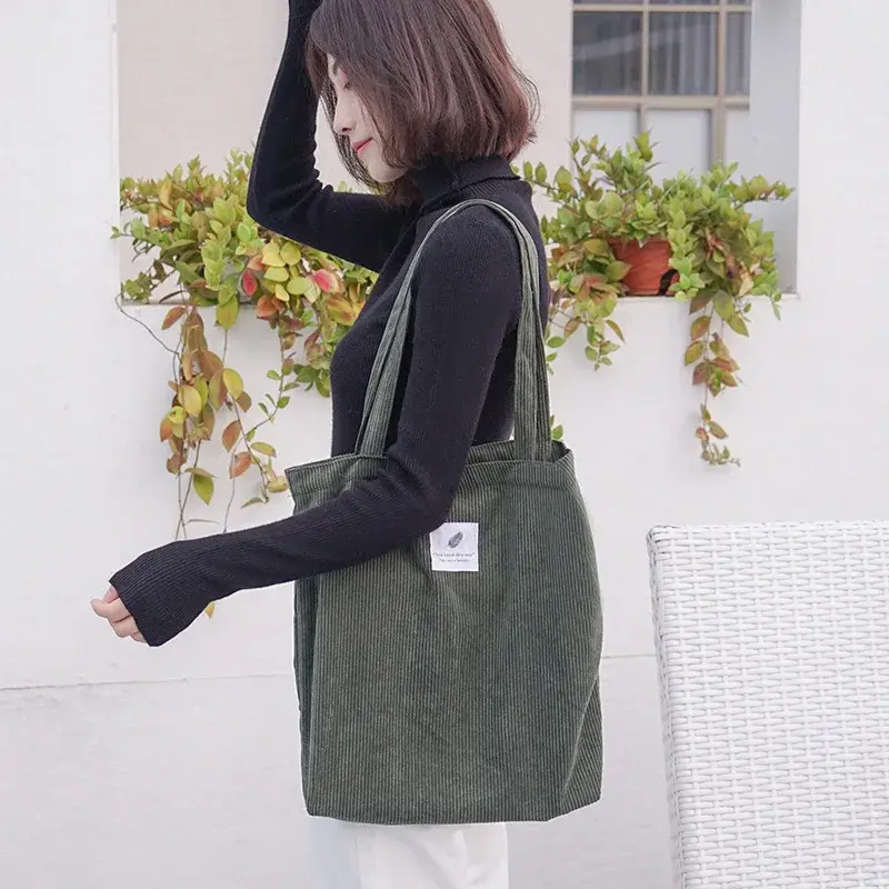 Thumbnail: Women Corduroy Canvas Tote Handbag Female Girls Reusable Folding Bags