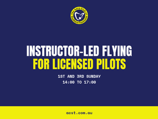Instructor-led flying for licensed pilots. 1st and 3rd Sunday, 14:00 to 17:00.