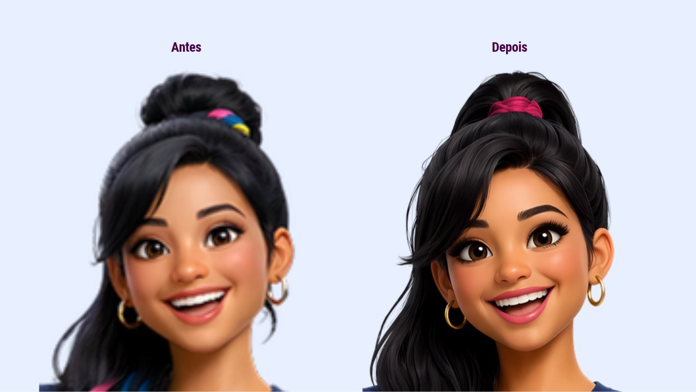 Antes e depois do ajuste de aparência