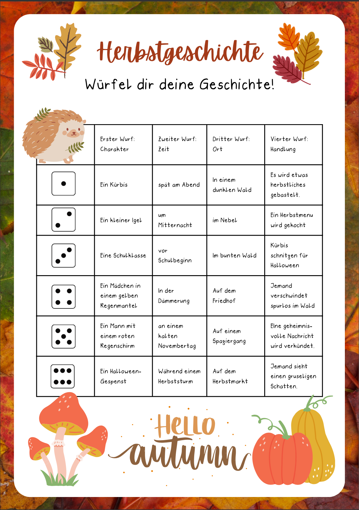 Herbstgeschichte würfeln