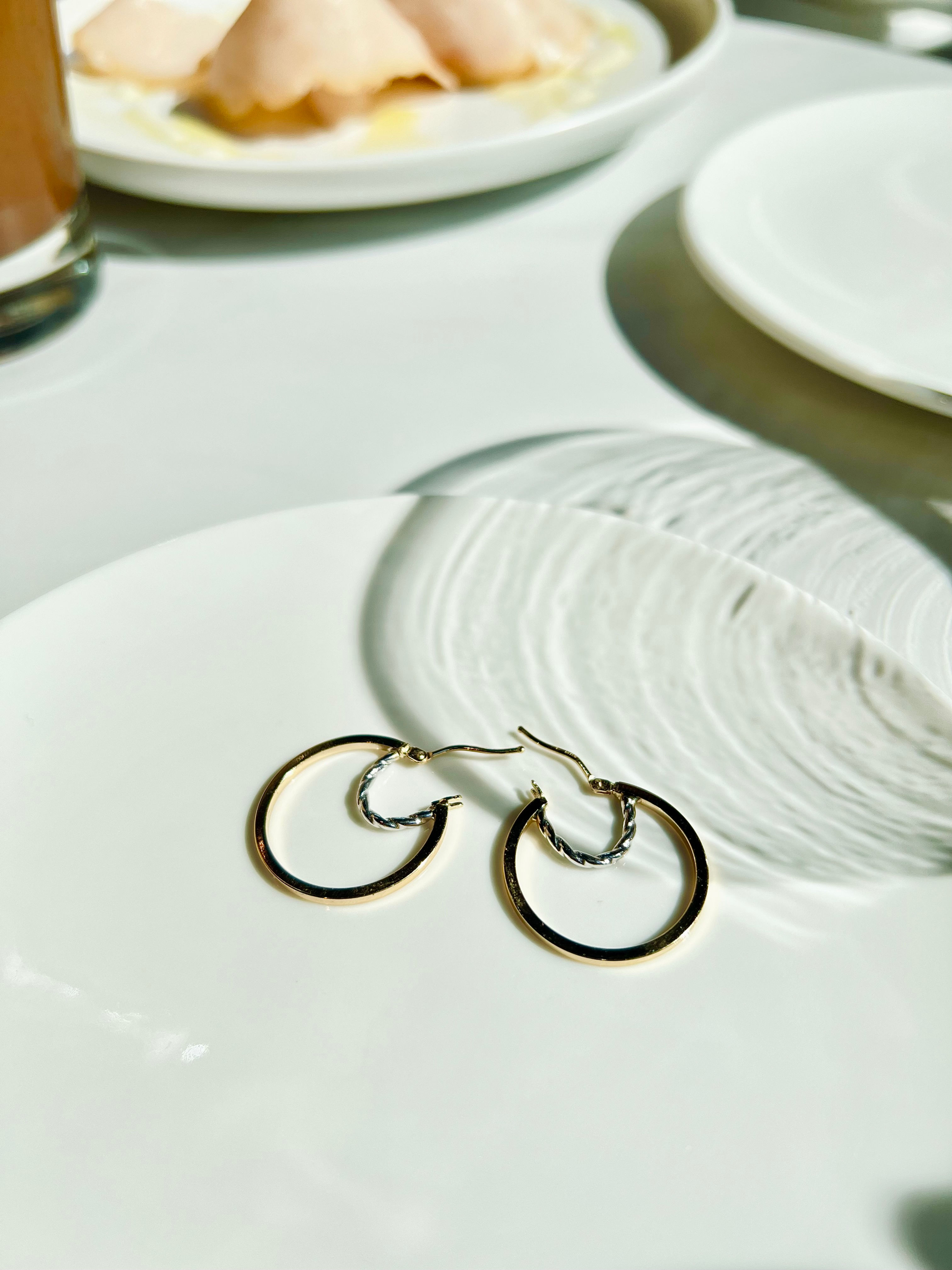 18K 2 Colour Gold Twist Hooping Earrings