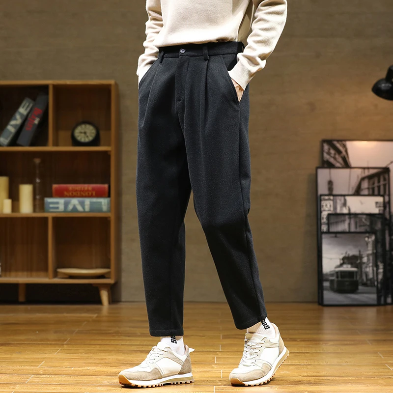 Autumn/Winter Woolen Pants Men Warm Fashion Retro Multicolor Casual Pants Mens S