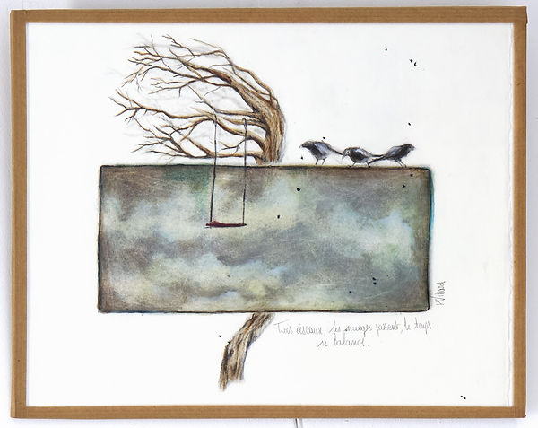 Format A4
Trois Oiseaux les nuages passent, le temps se balance.
Vendu