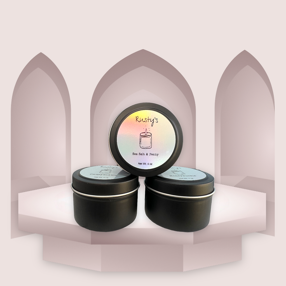 Thumbnail: This is a picture of Rusty's Wickery 4 oz candles. 