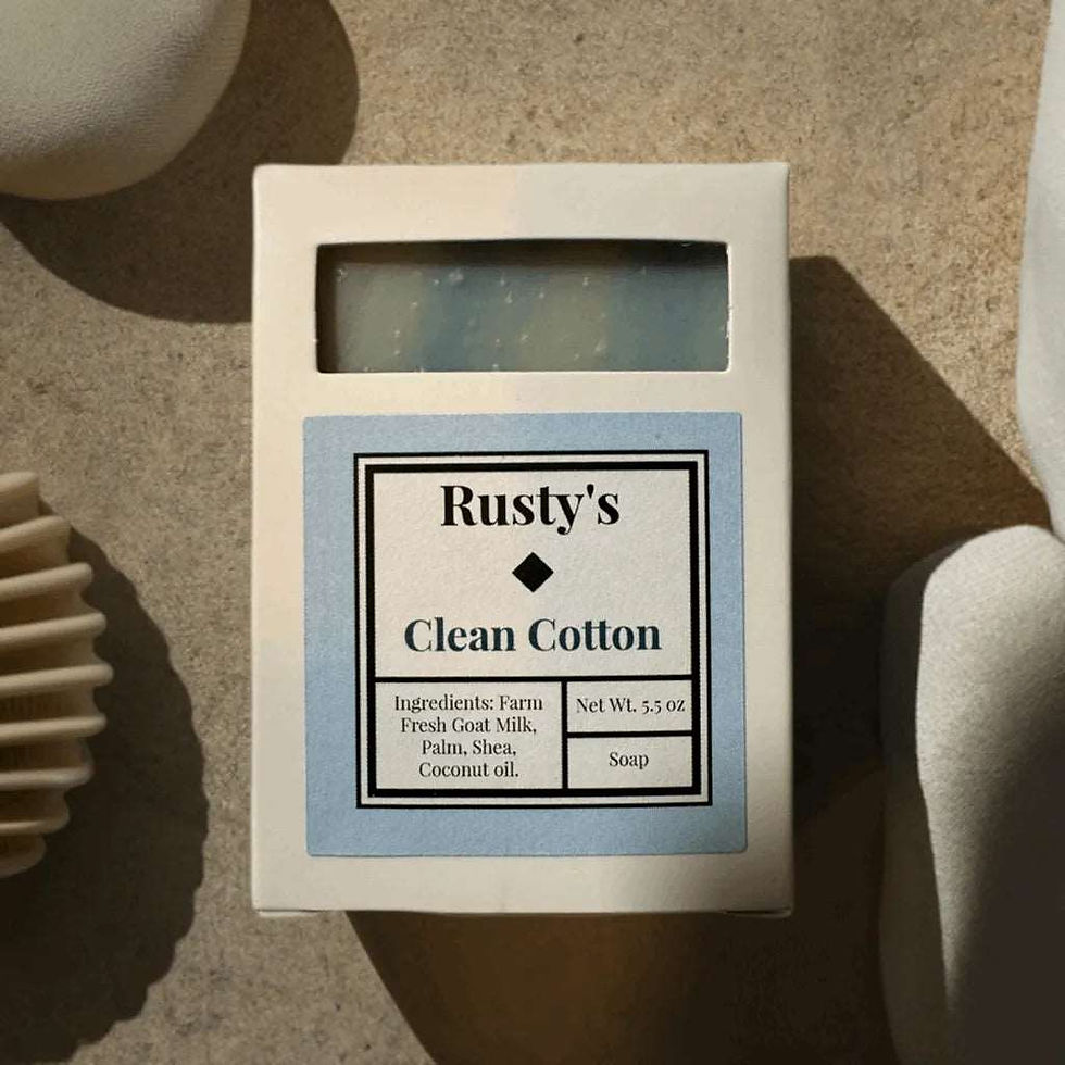 Thumbnail: A bar of Rusty's Clean Cotton Homemade Soap. 