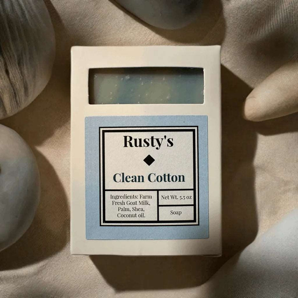 Thumbnail: A bar of Rusty's Clean Cotton Homemade Soap. 