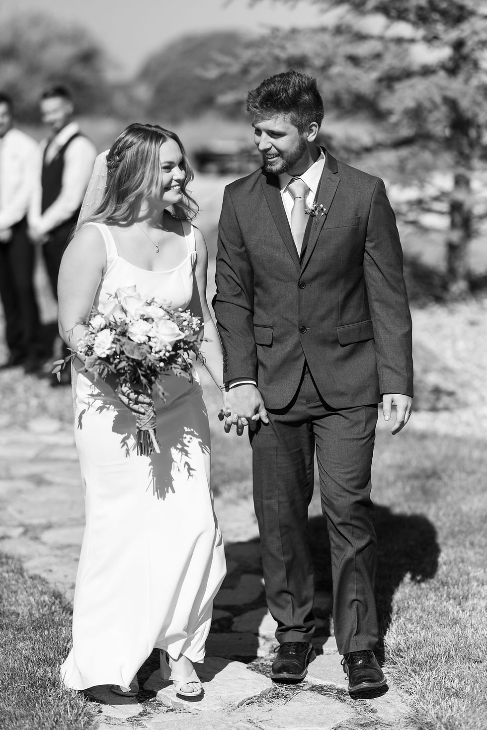 black and white photo of a bride and groom