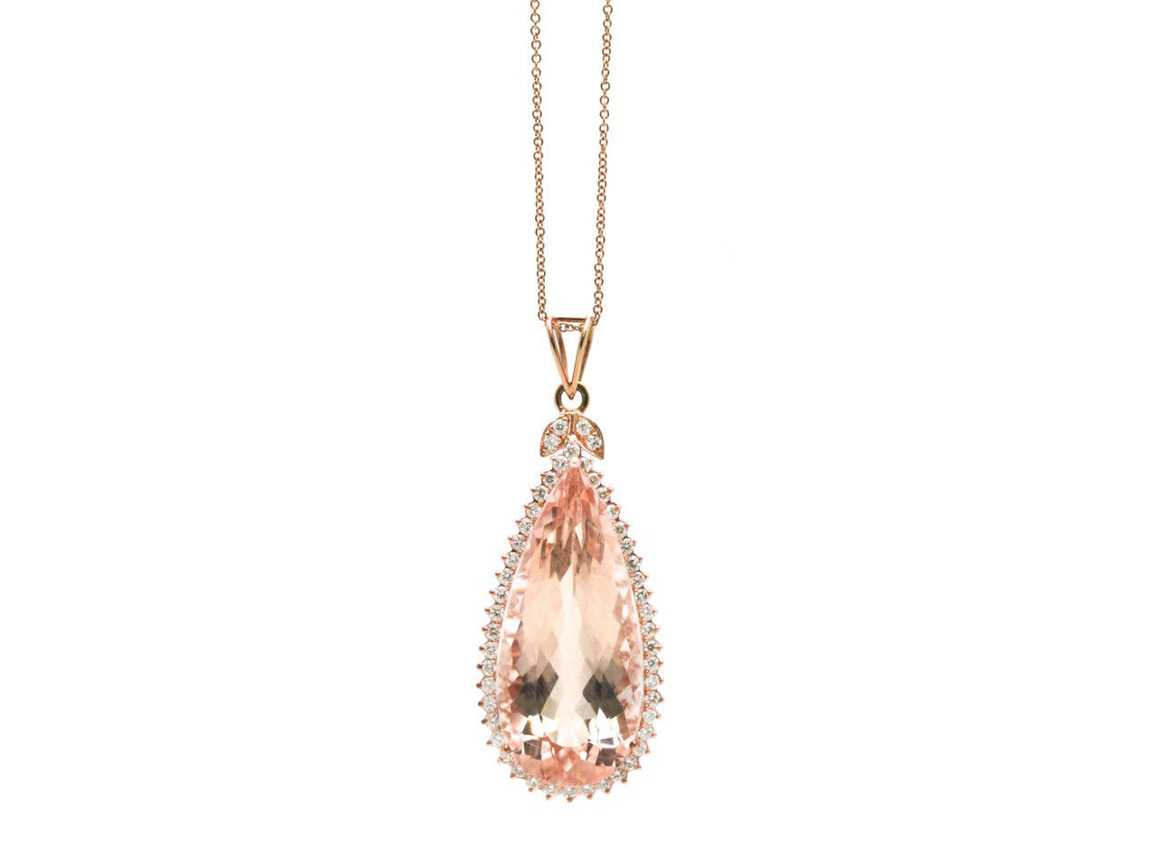 Morganite & Diamond Pear Pendant in 18k Rose Gold