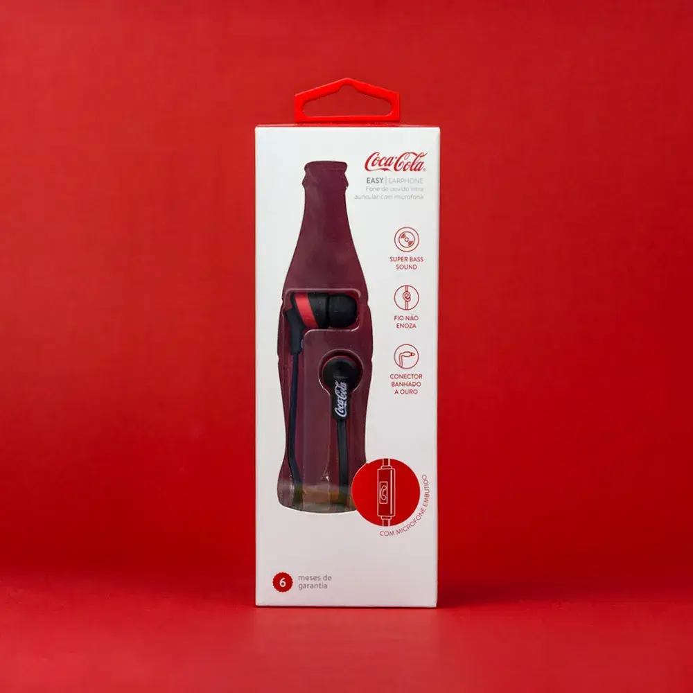 Fone de ouvido easy intra-auricular Coca-Cola com microfone - Preto