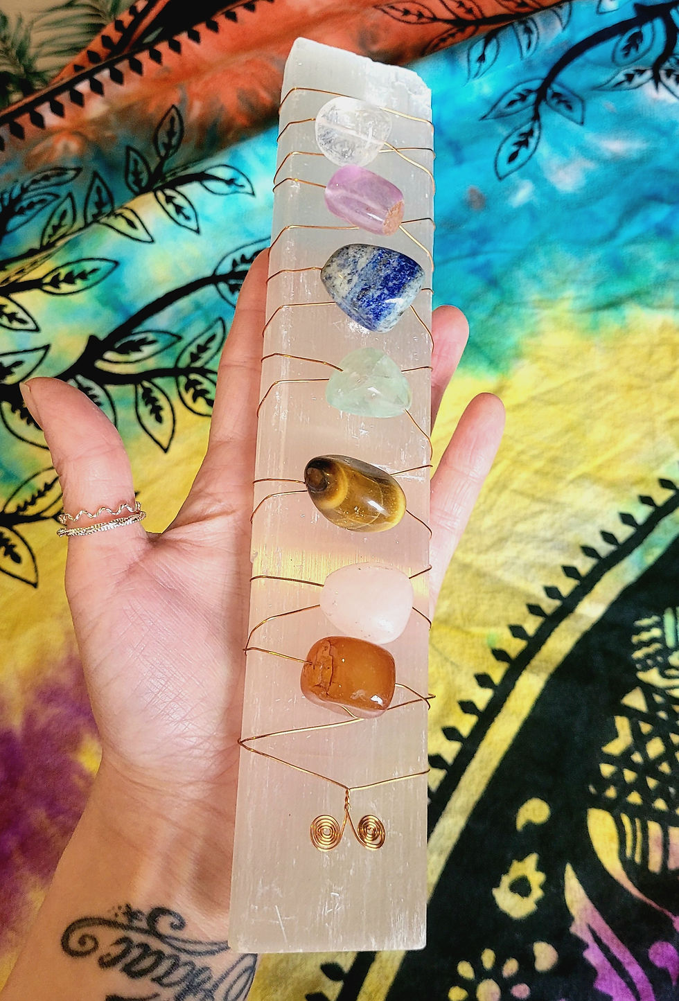 Thumbnail: Selenite Crystal Wand with Chakra Crystals