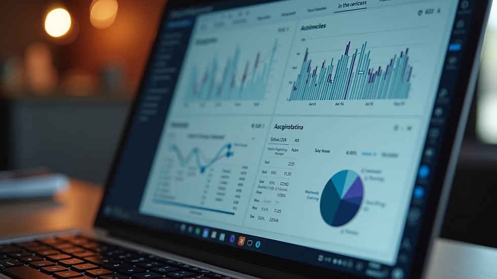 Close-up view of a laptop screen showing AI-powered business analytics dashboard