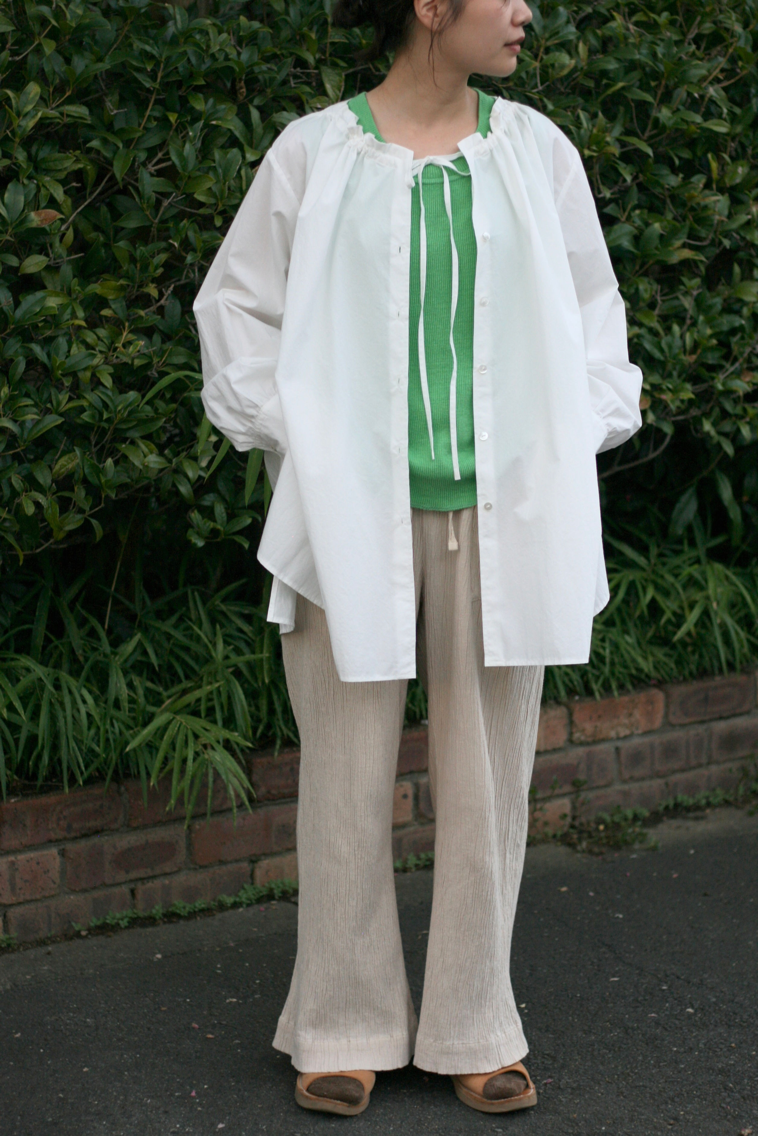 omi-zarashi typewriter drawstring blouse