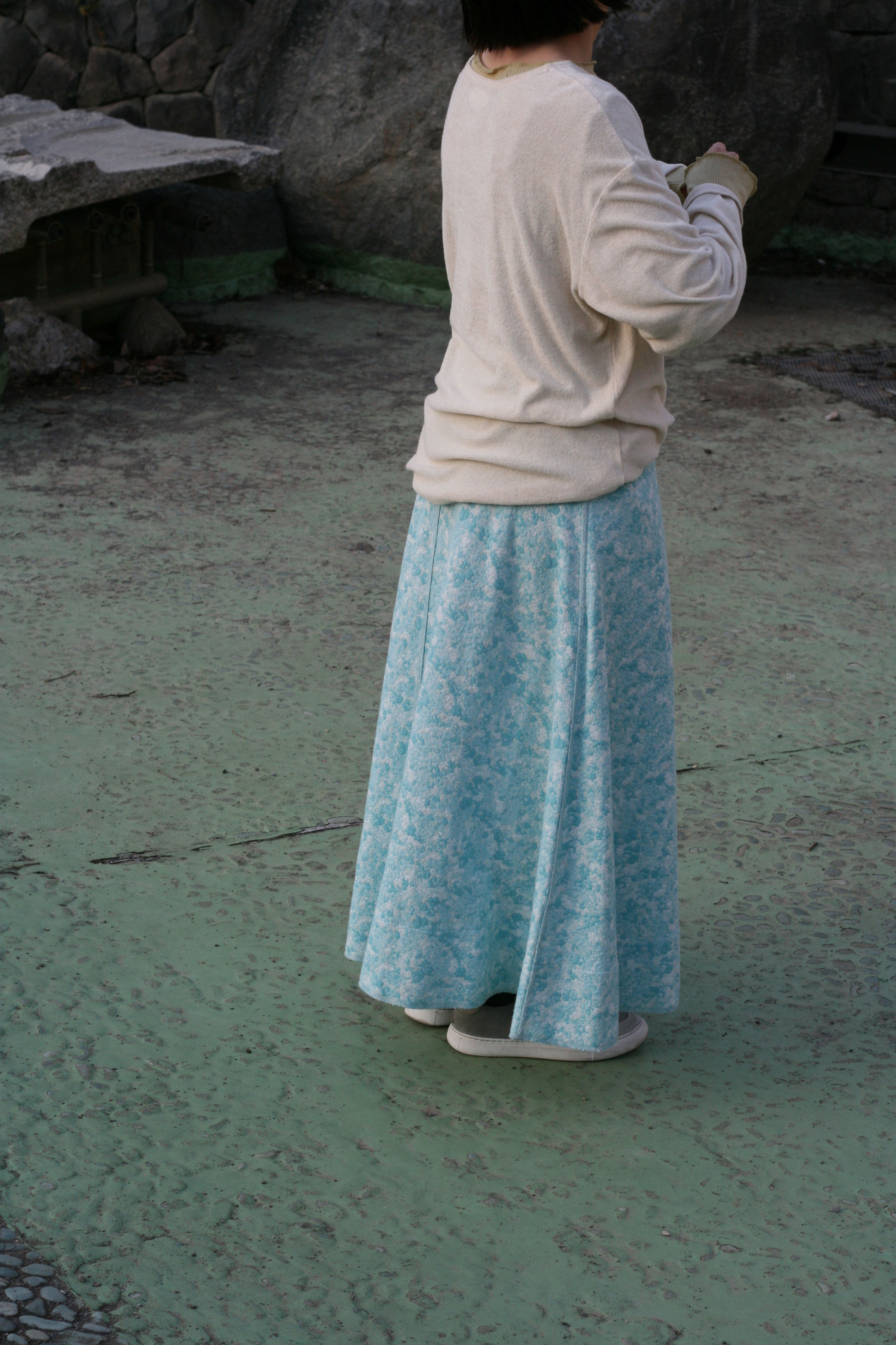 flower bumpy jacquard flare skirt