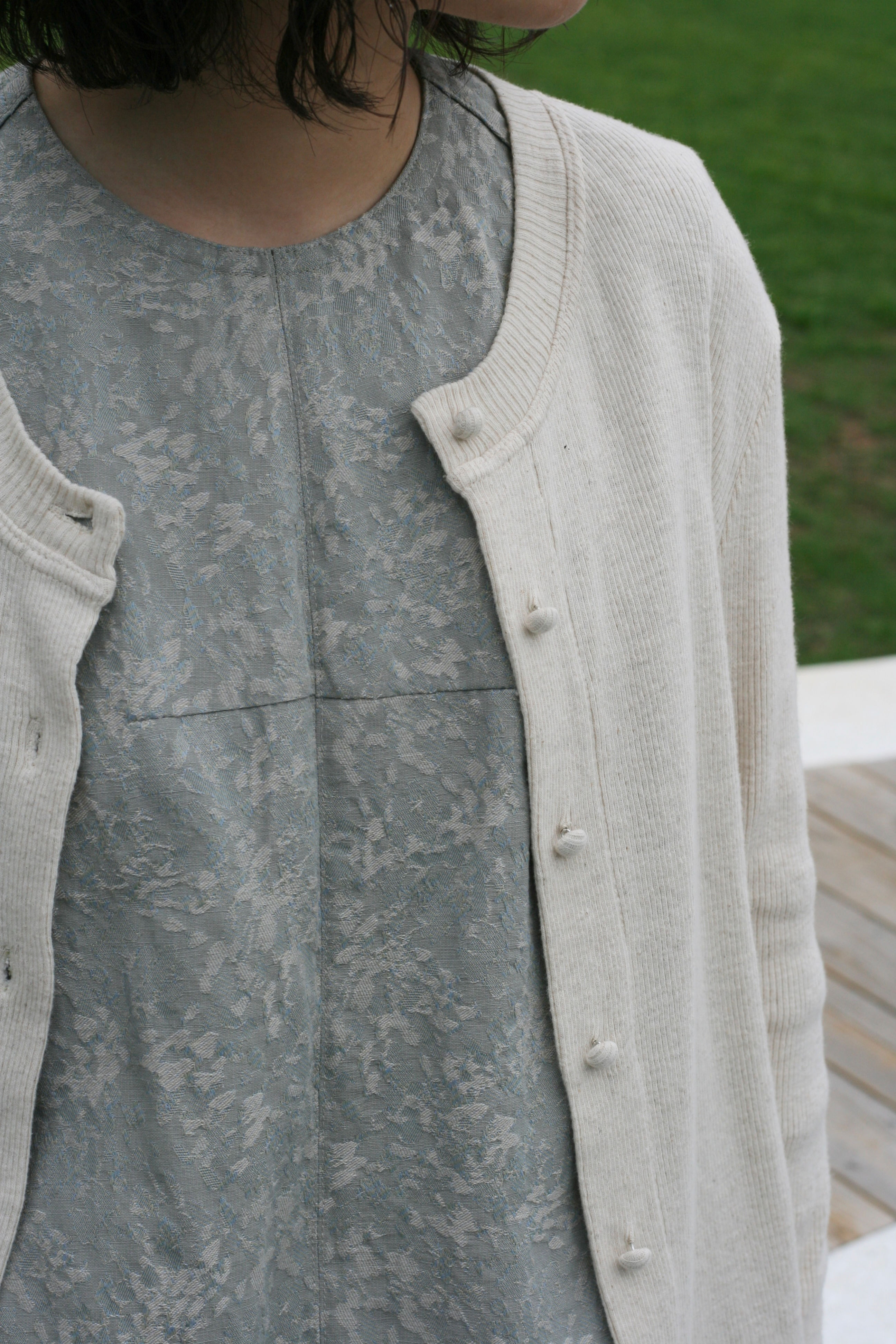 garagara rib crew neck cardigan