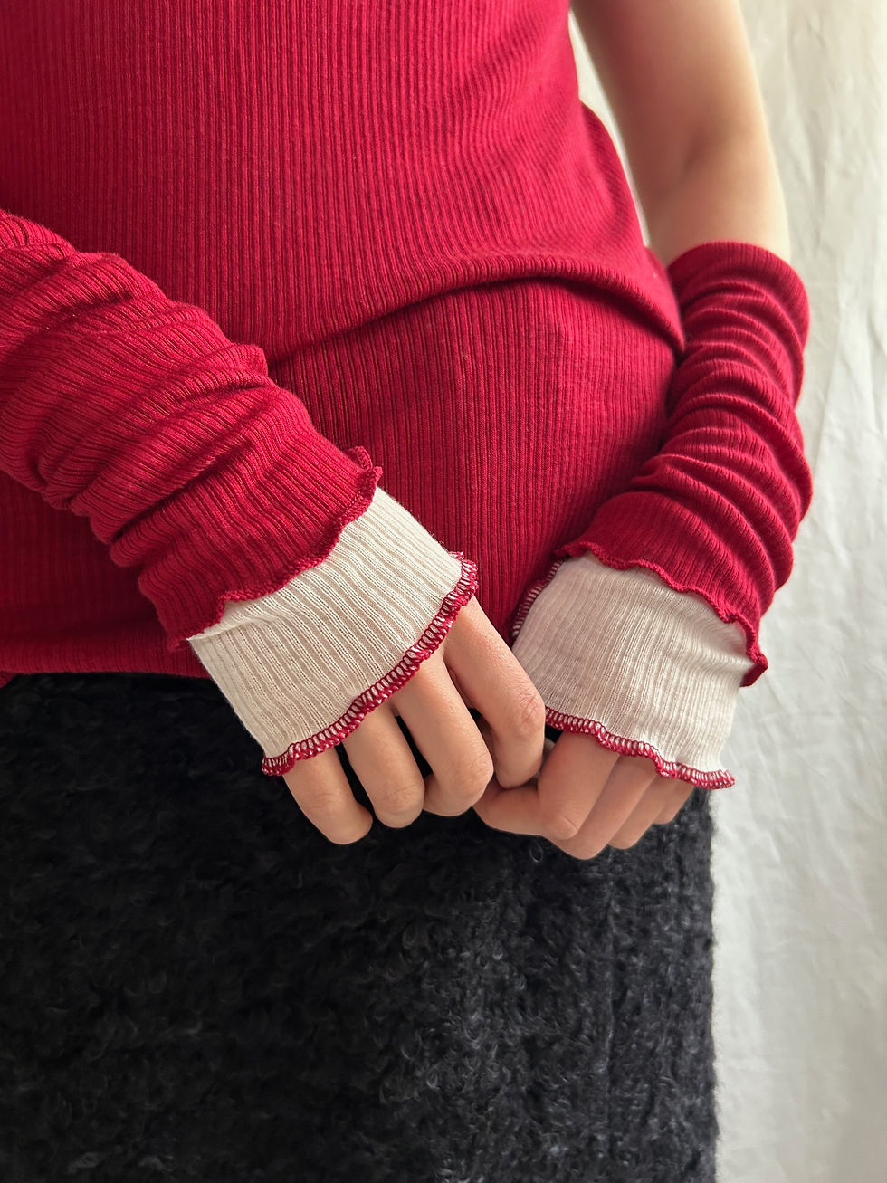 サムネイル： tencel wool long arm warmers (bicolor)